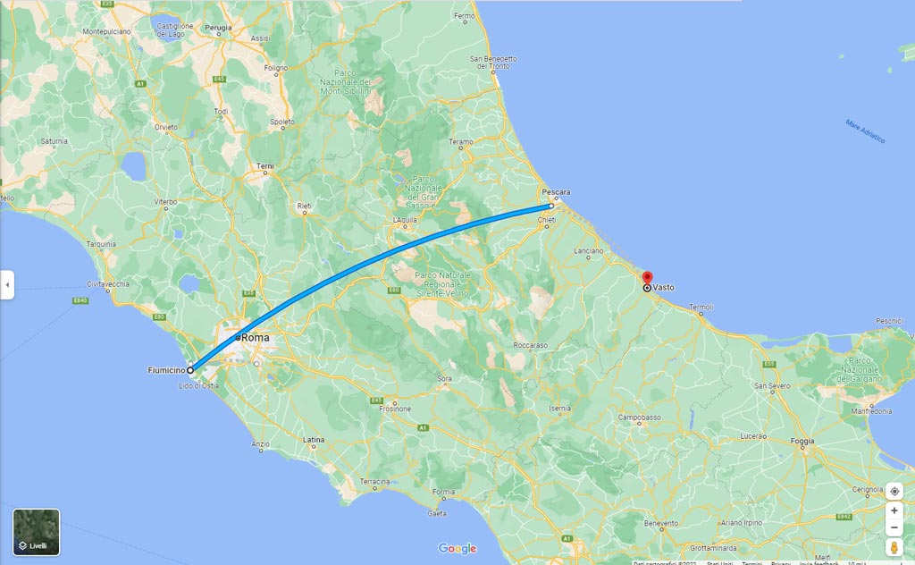 How far is Abruzzo from Rome